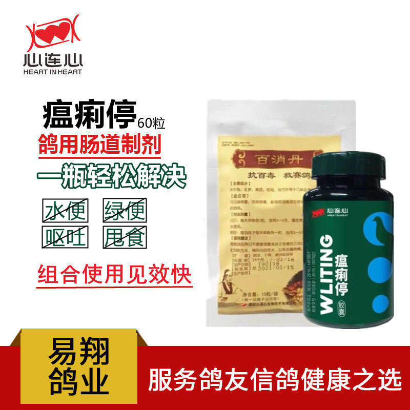 心连心鸽药瘟痢停搭配百消丹15粒病毒细菌混合感染特效药